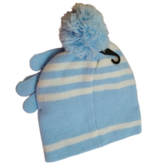 DISNEY Girls Frozen Elsa Blue Striped Pom Pom Knit Warm Winter Hat and Glove Set - Picture 4 of 5
